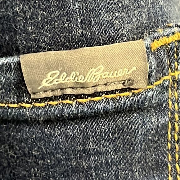 Eddie Bauer Dark Wash Curvy Bootcut 5-Pocket Tan Contrast Stitching Jeans-Size 8 - Picture 10 of 16